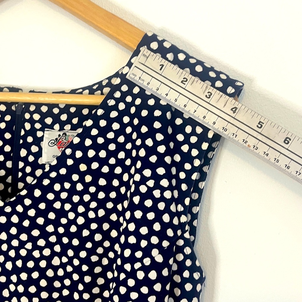 Lanz Vintage 1970s Elegant Navy Blue and White Polka Dot Dress - Picture 12 of 13
